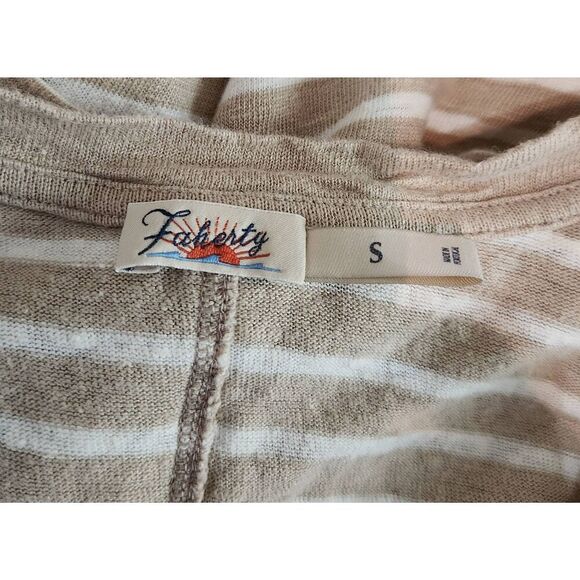 Fahery Oceanside Linen V Neck Stripe Short Sleeve Tee Size Small - Picture 6 of 7